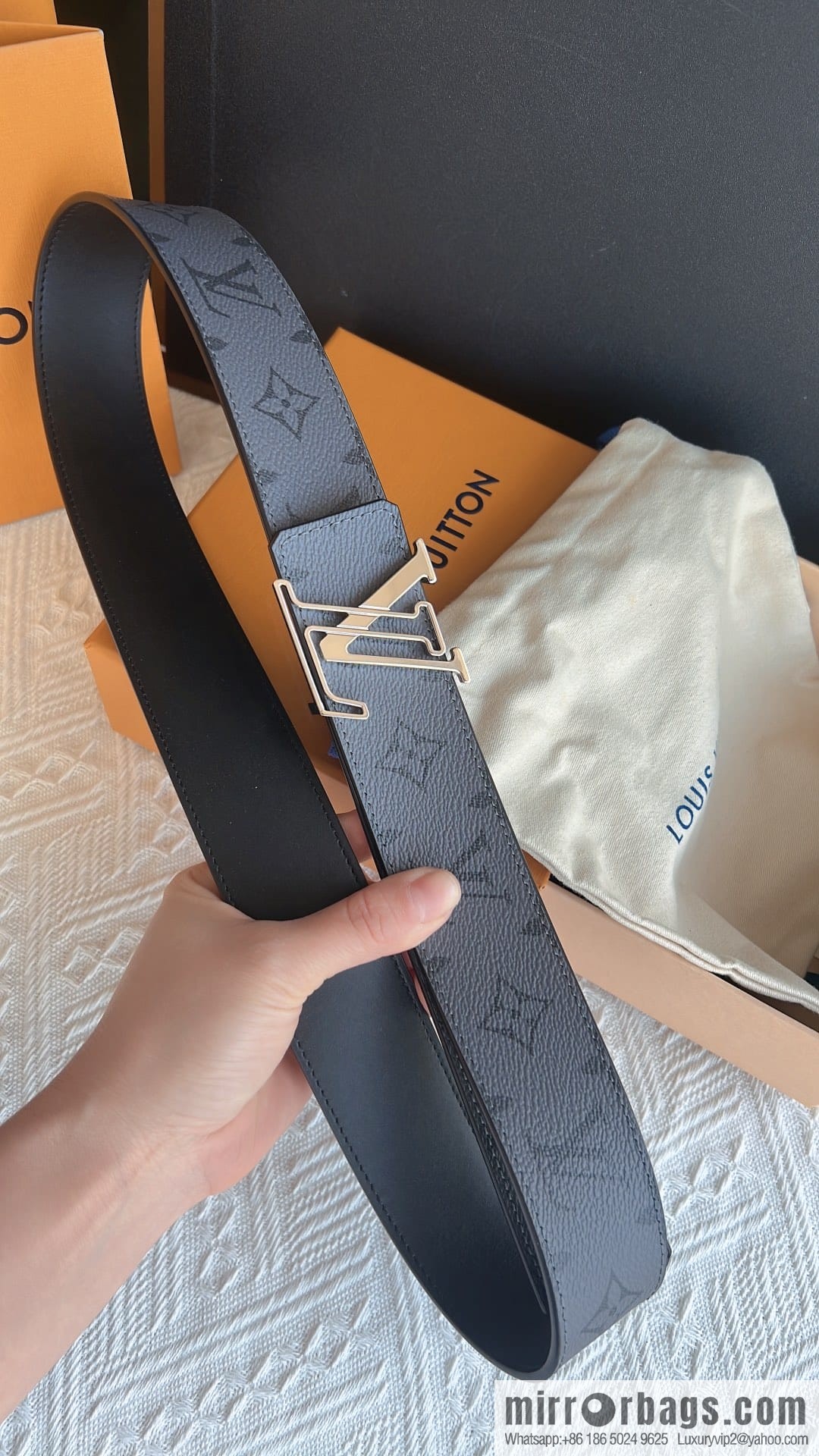 LV/Louis Vuitton, Classic Monogram Dove Double Sided Belt 4.0cm