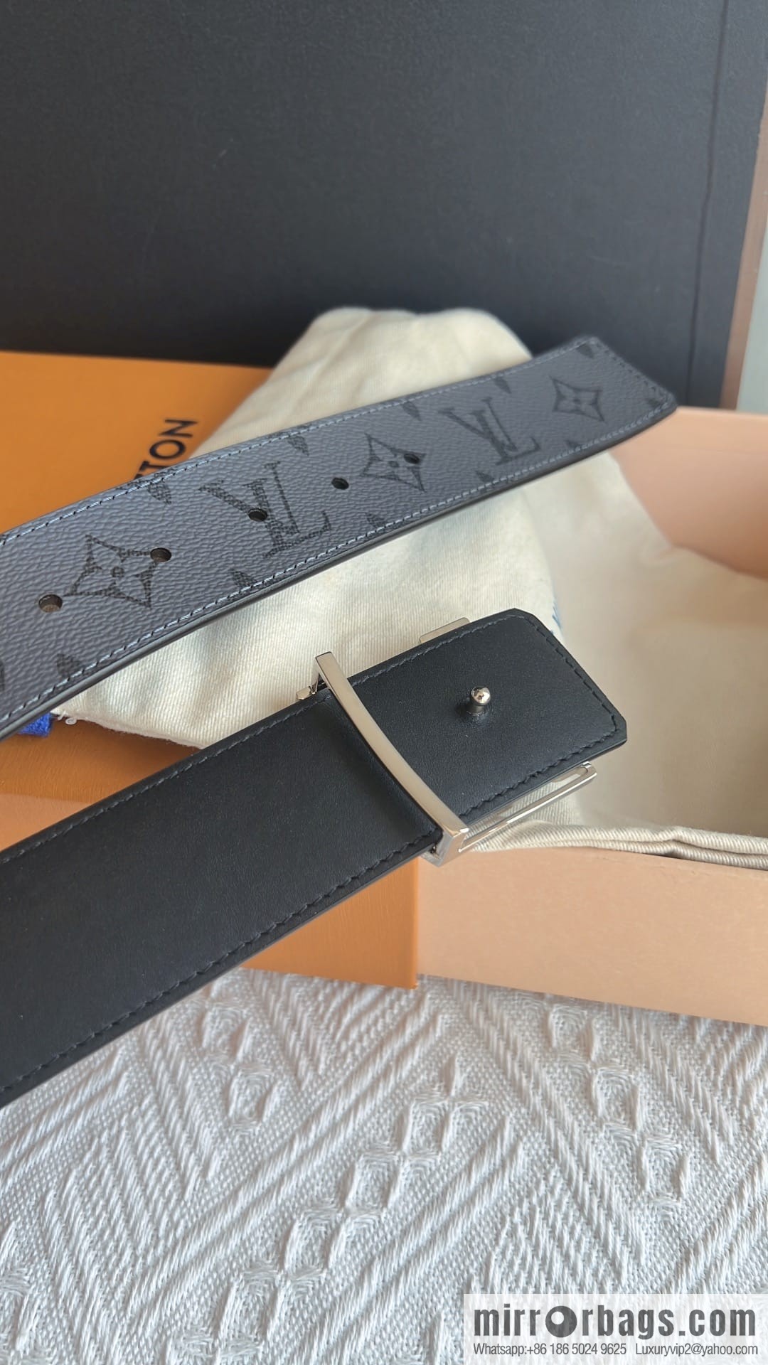 LV/Louis Vuitton, Classic Monogram Dove Double Sided Belt 4.0cm