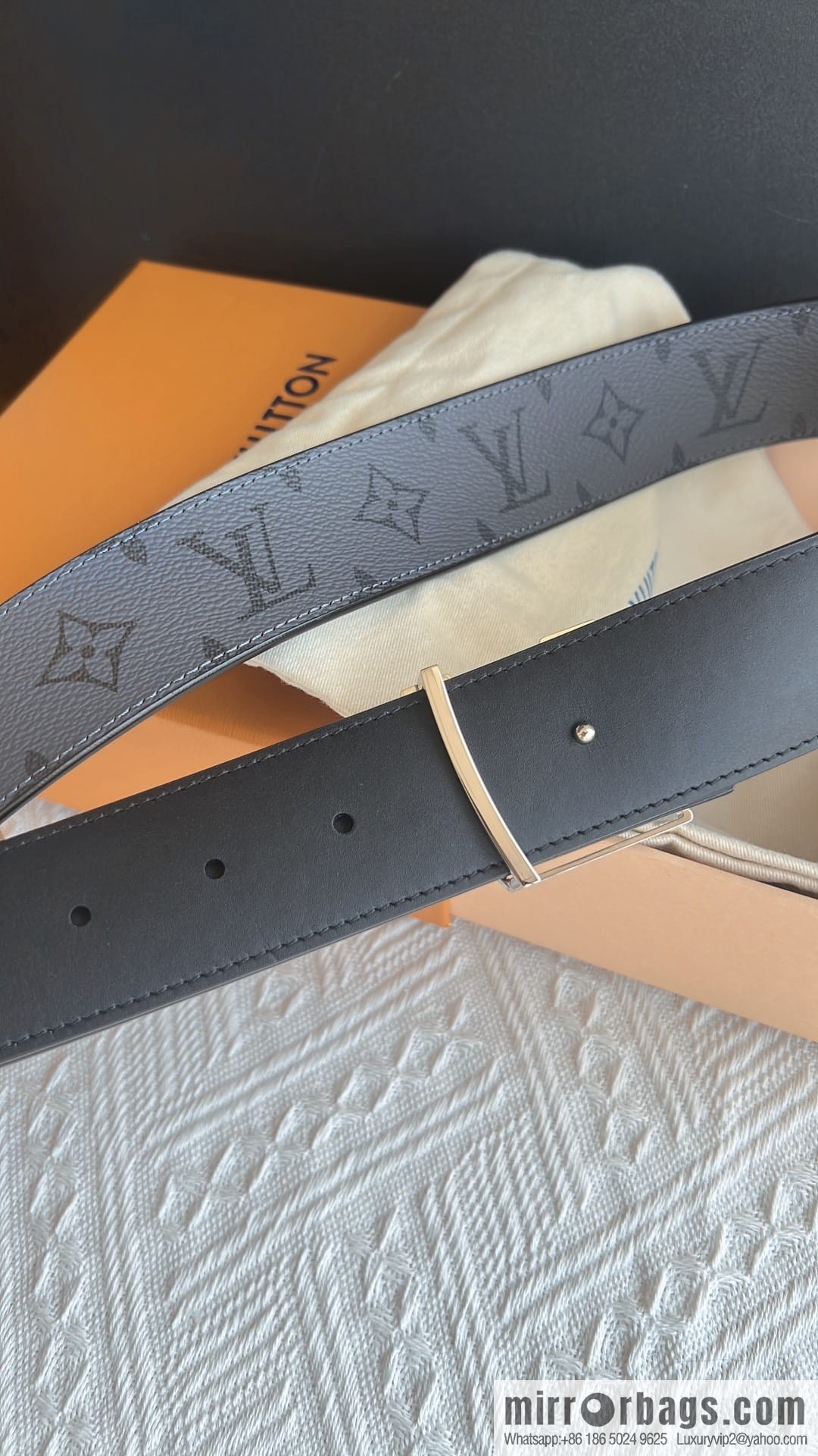 LV/Louis Vuitton, Classic Monogram Dove Double Sided Belt 4.0cm