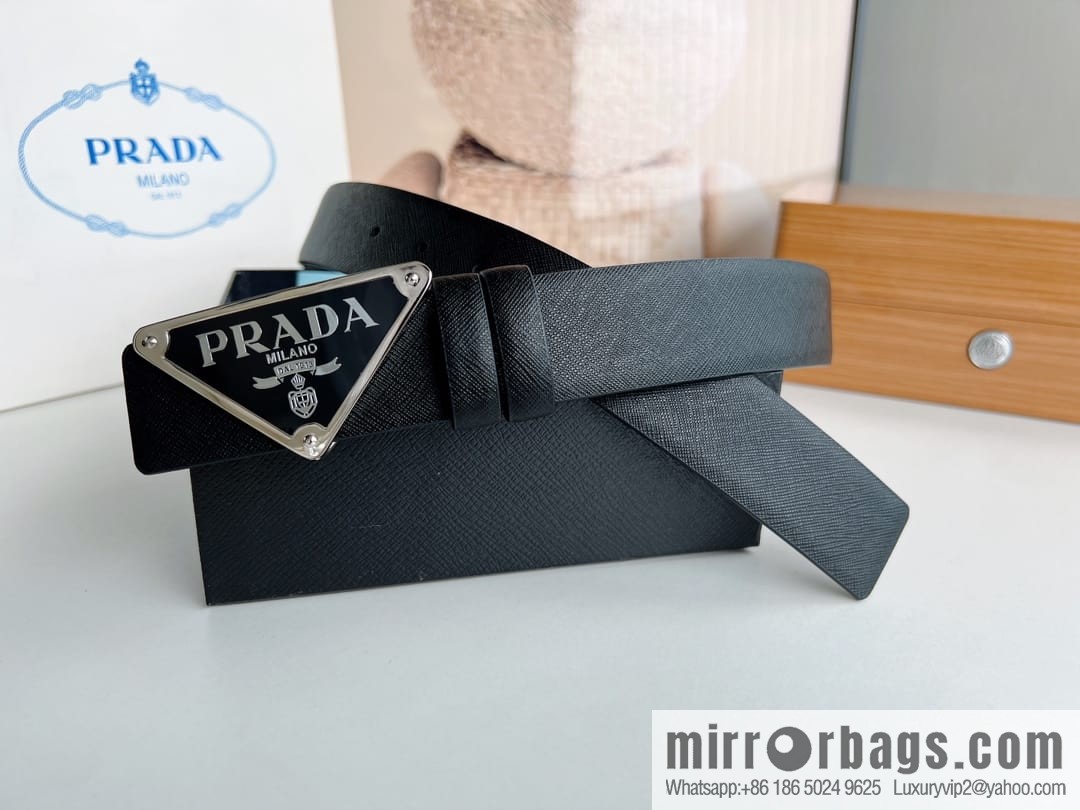 Prada, men's logo metal buckle cowhide belt width: 3.5cm