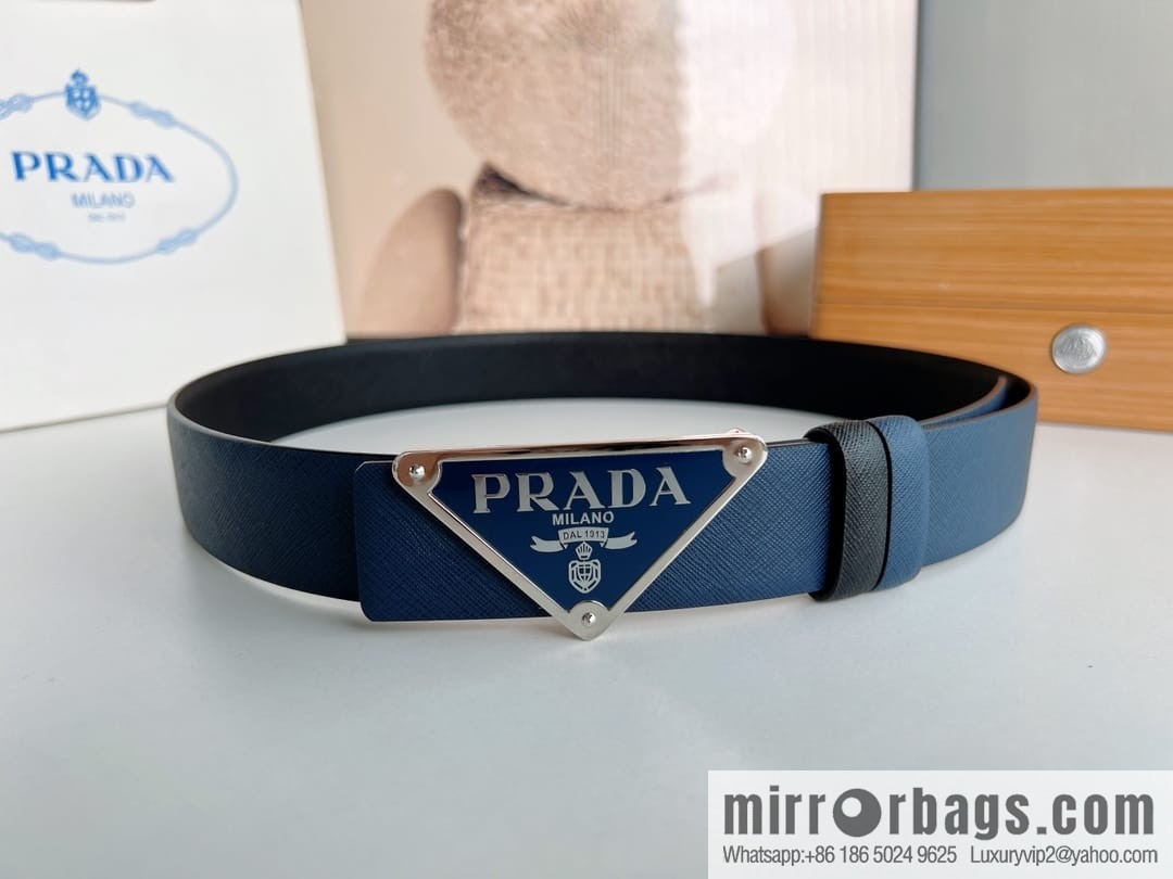 Prada, men's logo metal buckle cowhide belt width: 3.5cm