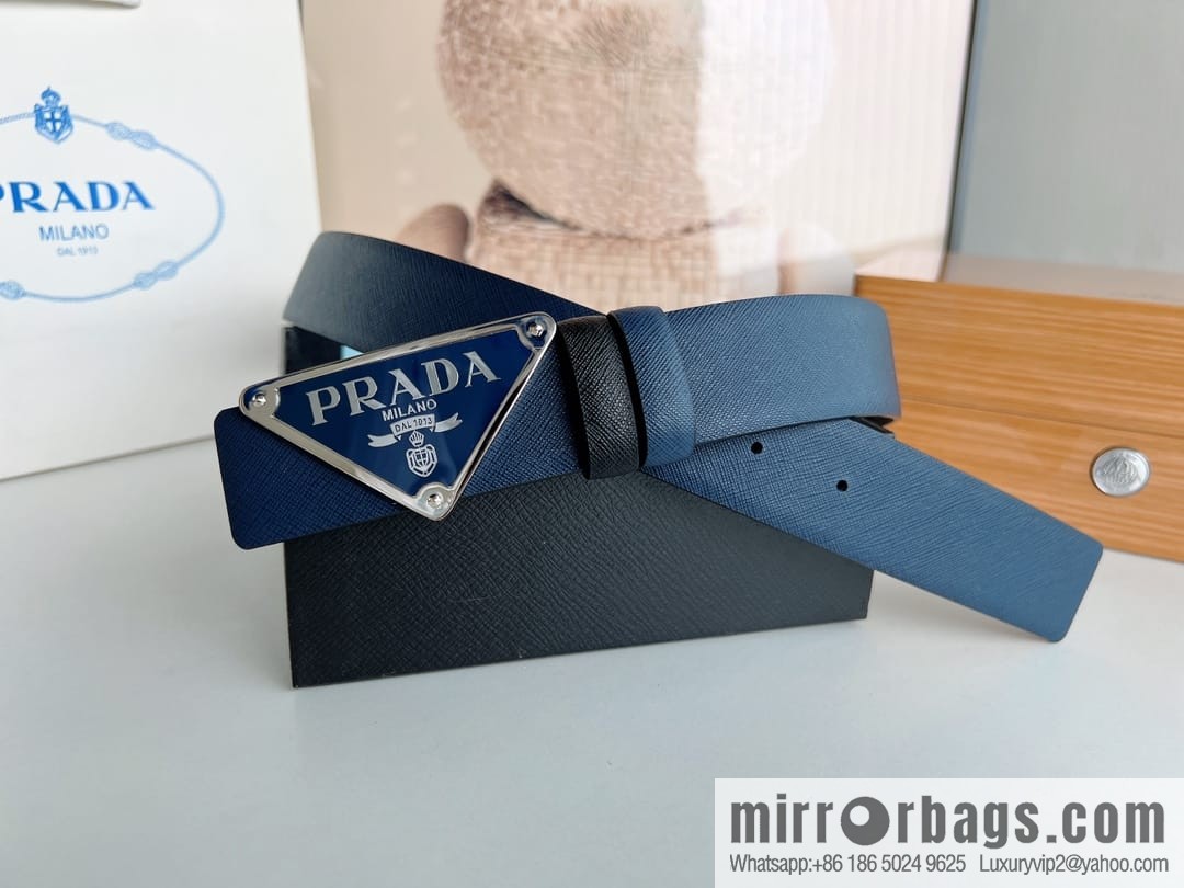 Prada, men's logo metal buckle cowhide belt width: 3.5cm