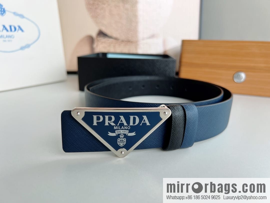 Prada, men's logo metal buckle cowhide belt width: 3.5cm