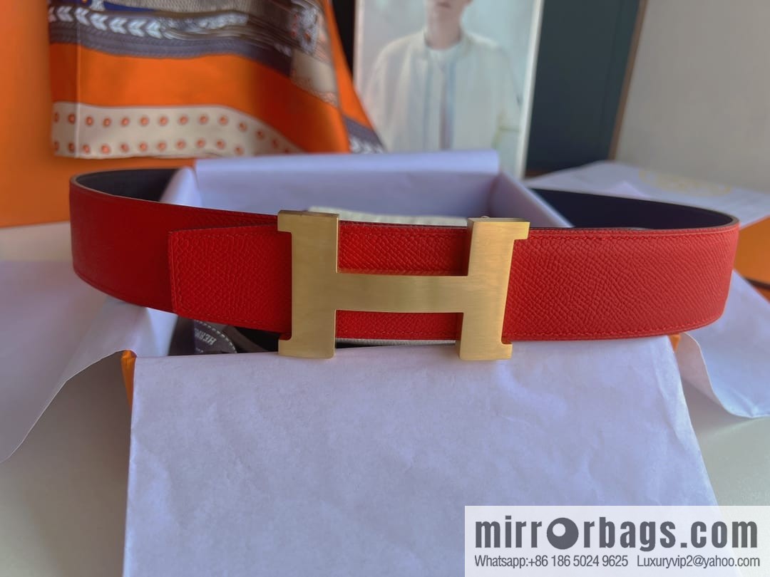Hermes, Stainless Steel Quad Solder Joint Metal Buckle 38mm Double Sided Leather Belt