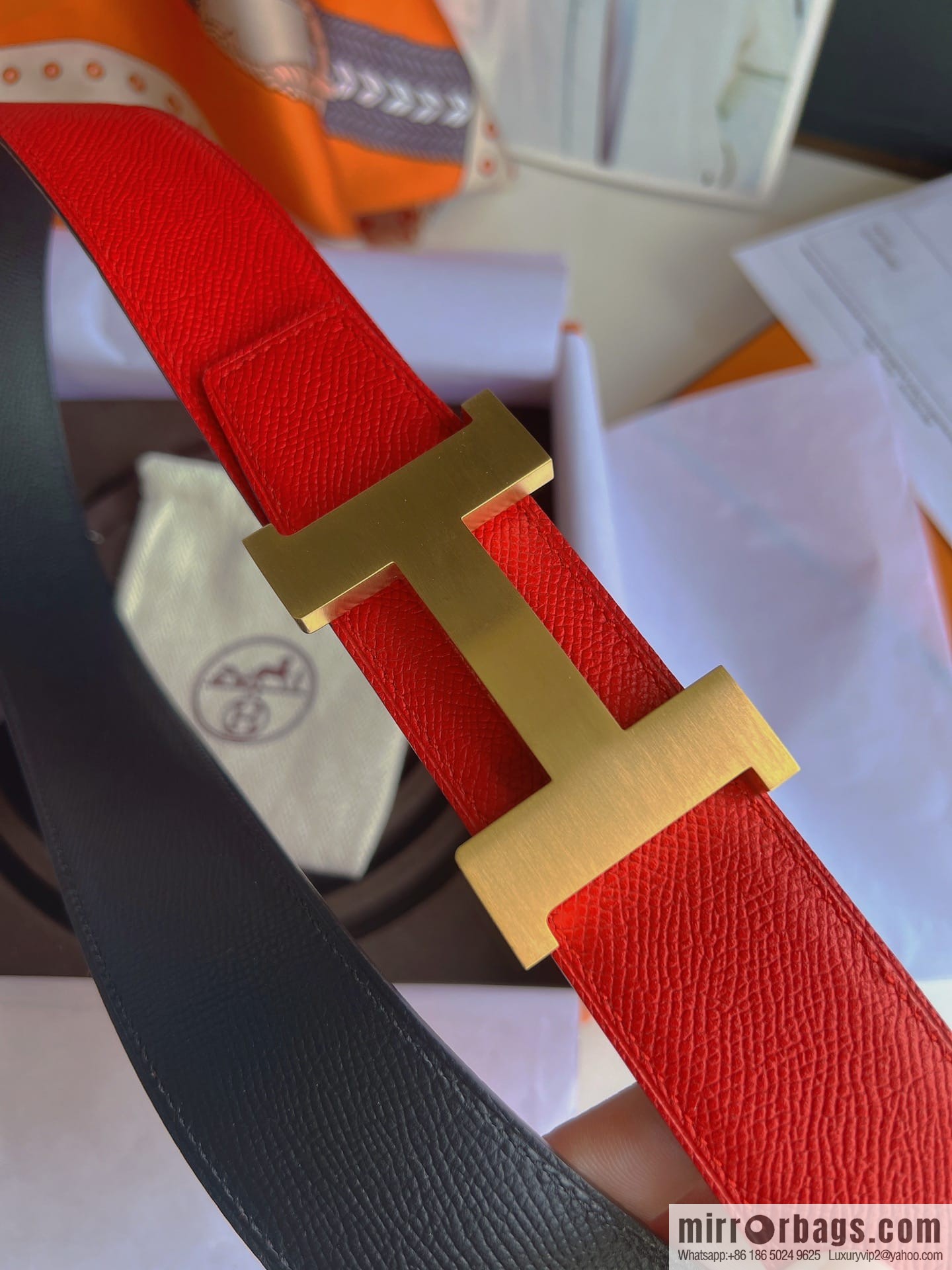 Hermes, Stainless Steel Quad Solder Joint Metal Buckle 38mm Double Sided Leather Belt