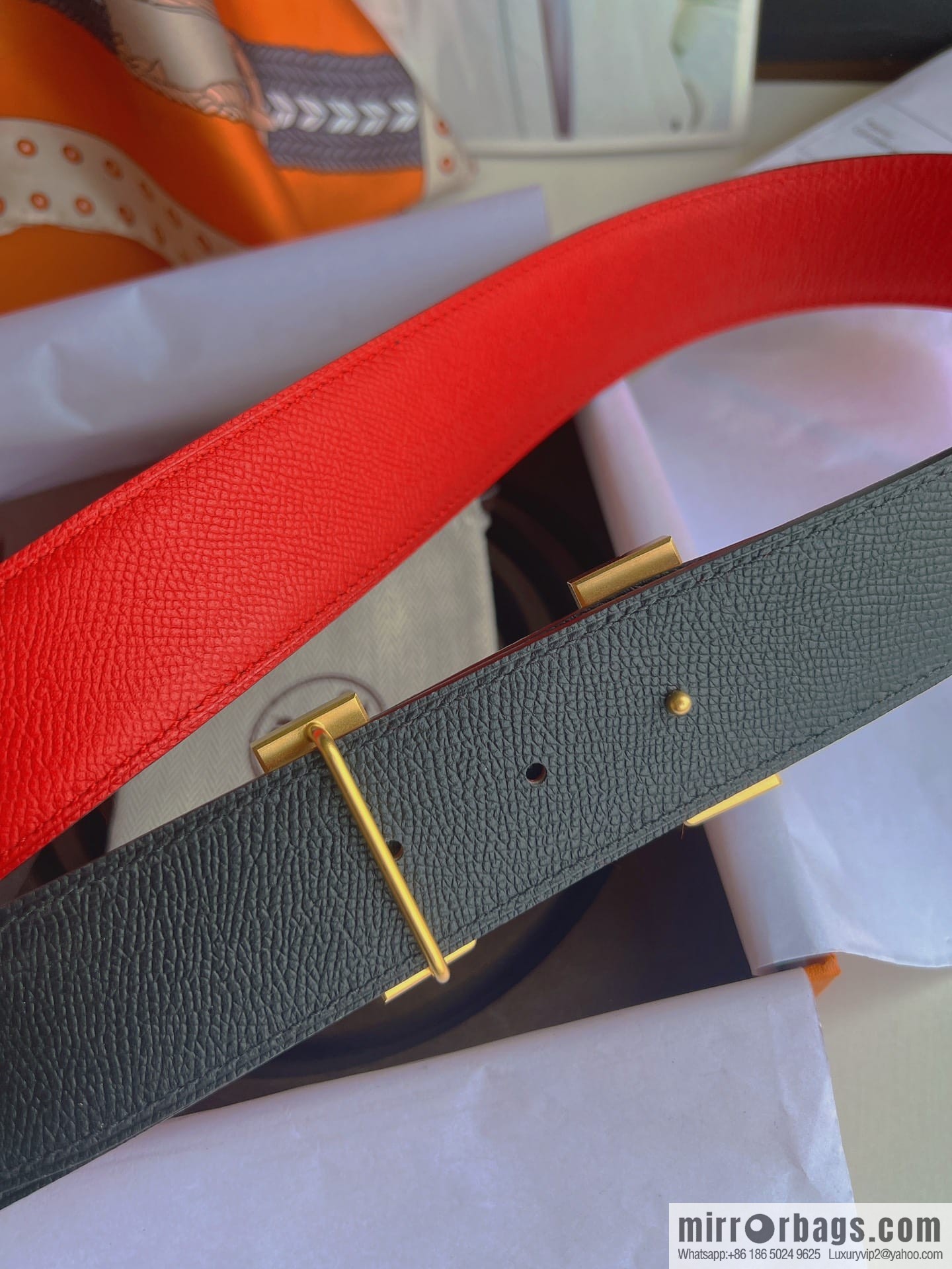 Hermes, Stainless Steel Quad Solder Joint Metal Buckle 38mm Double Sided Leather Belt