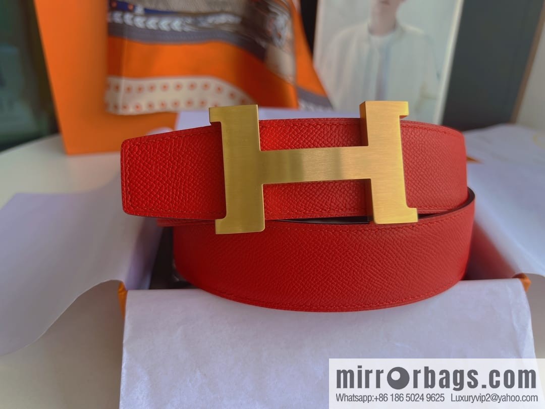 Hermes, Stainless Steel Quad Solder Joint Metal Buckle 38mm Double Sided Leather Belt