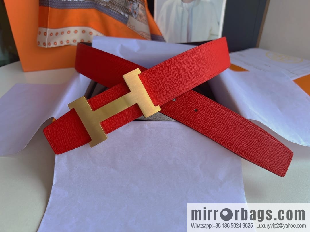 Hermes, Stainless Steel Quad Solder Joint Metal Buckle 38mm Double Sided Leather Belt