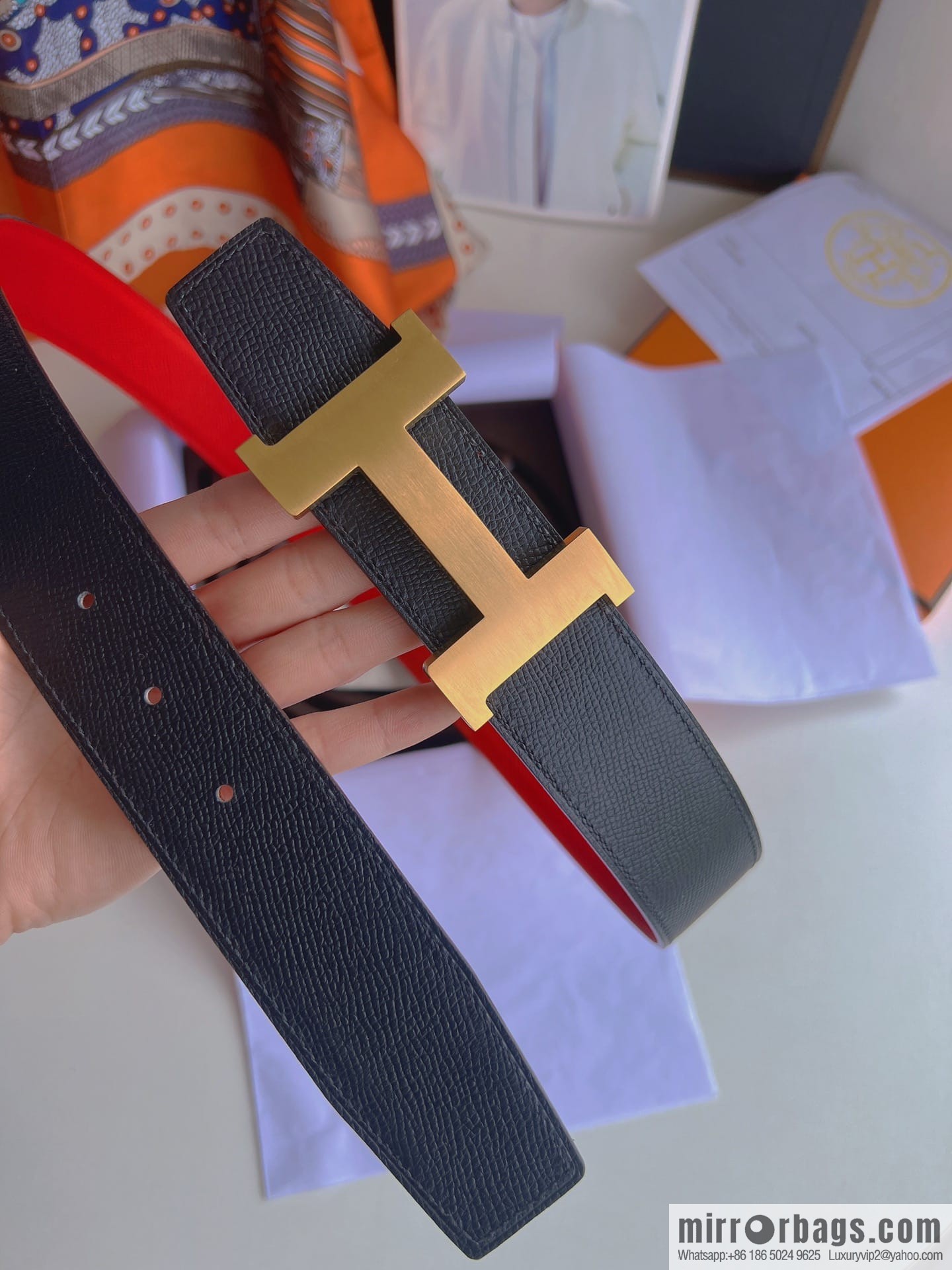 Hermes, Stainless Steel Quad Solder Joint Metal Buckle 38mm Double Sided Leather Belt