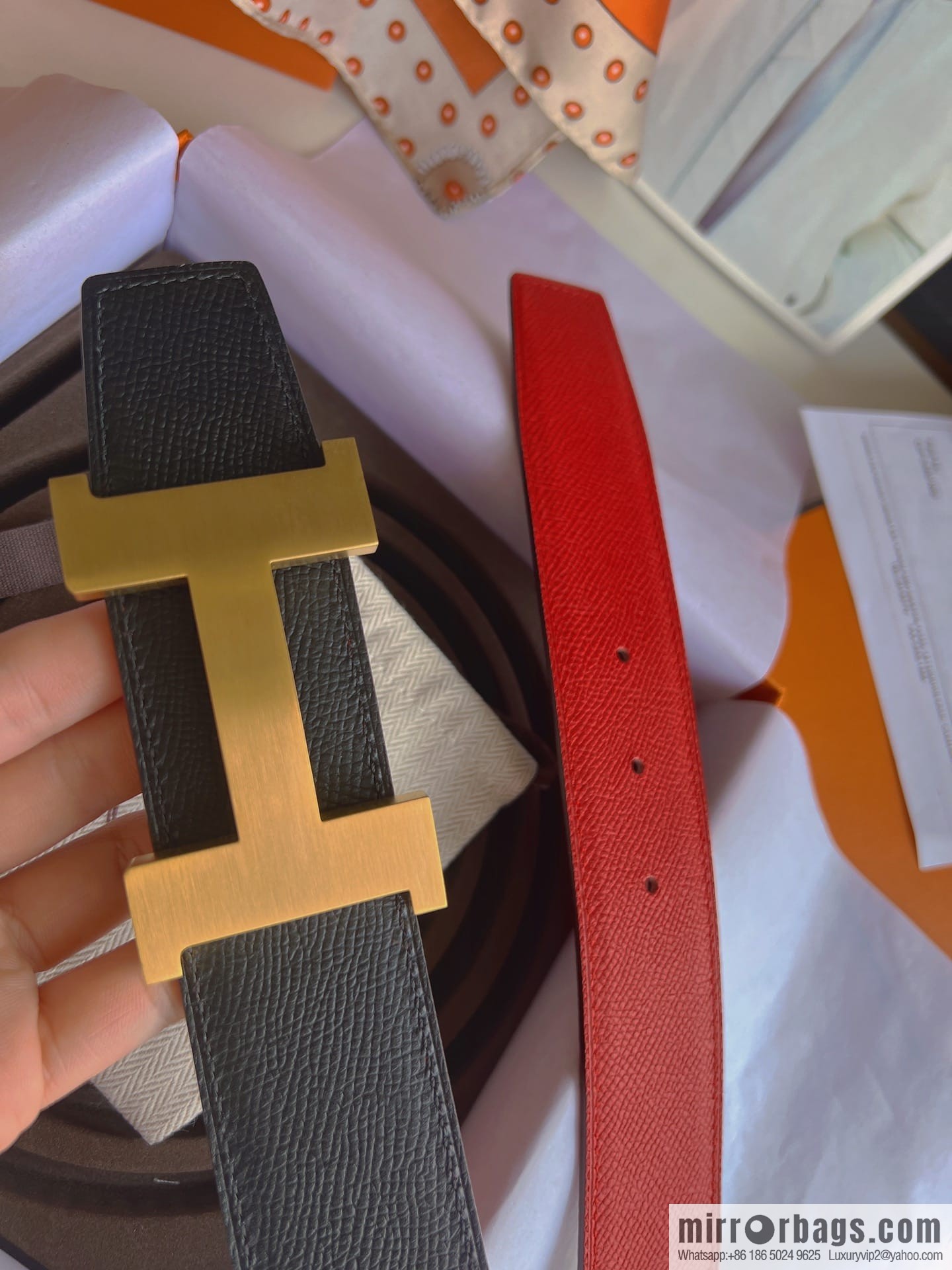 Hermes, Stainless Steel Quad Solder Joint Metal Buckle 38mm Double Sided Leather Belt