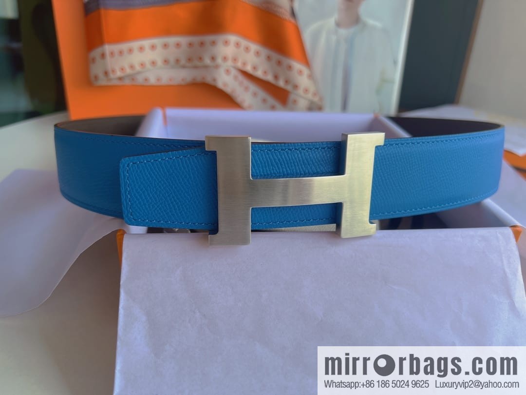 Hermes, Stainless Steel Quad Solder Joint Metal Buckle 38mm Double Sided Leather Belt