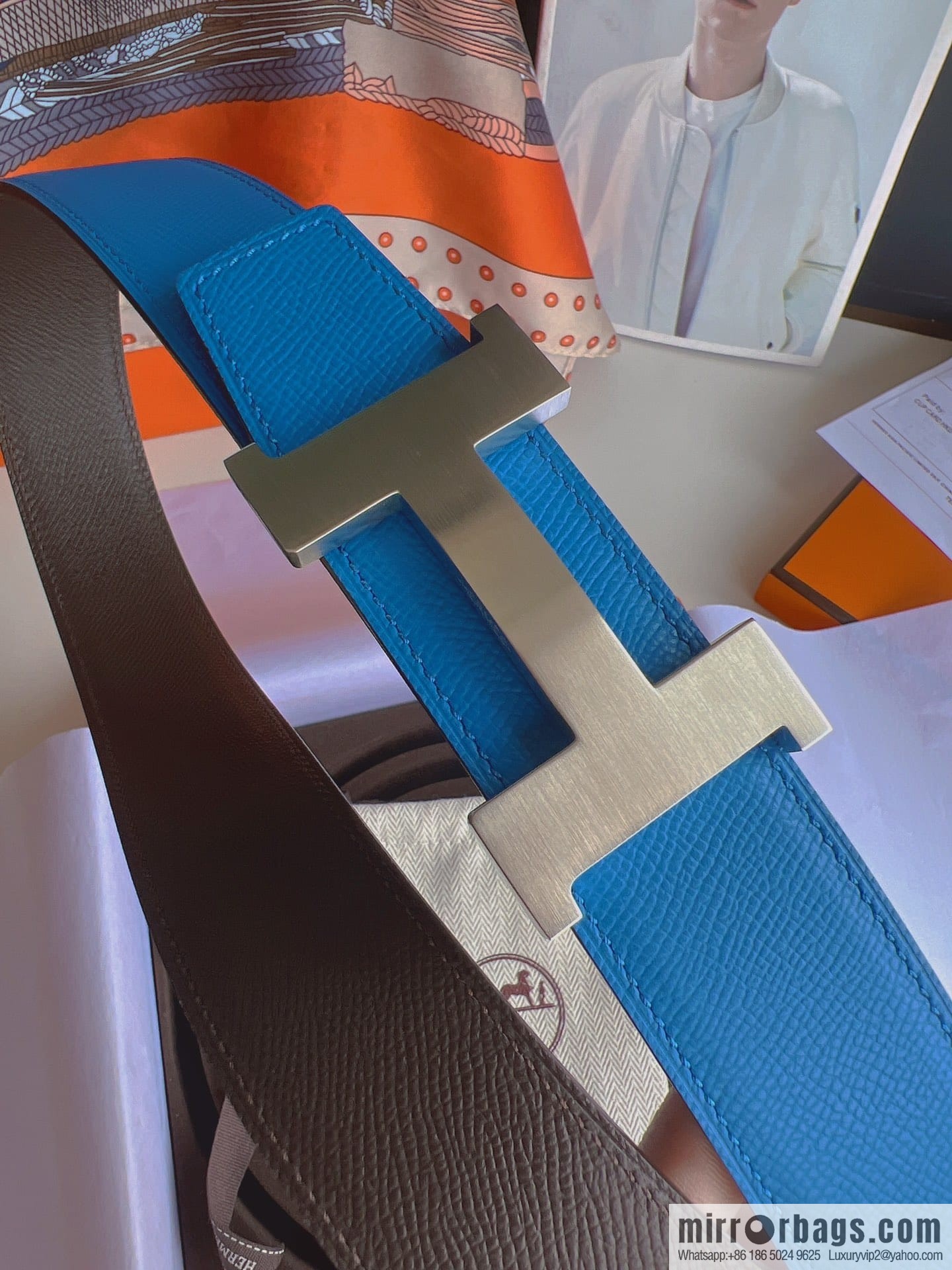 Hermes, Stainless Steel Quad Solder Joint Metal Buckle 38mm Double Sided Leather Belt