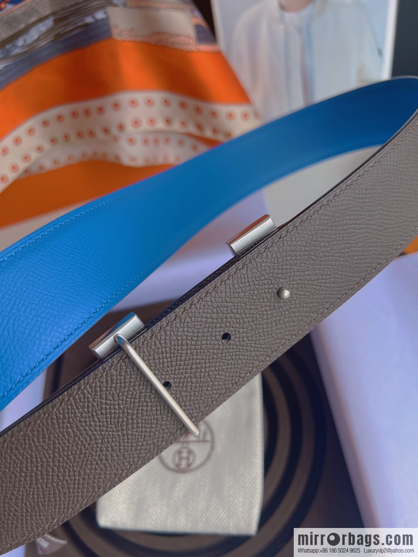 Hermes, Stainless Steel Quad Solder Joint Metal Buckle 38mm Double Sided Leather Belt