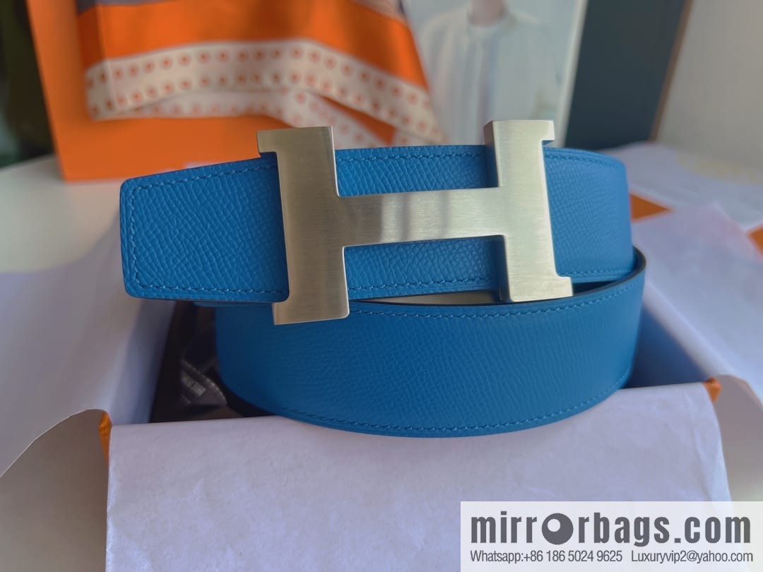 Hermes, Stainless Steel Quad Solder Joint Metal Buckle 38mm Double Sided Leather Belt