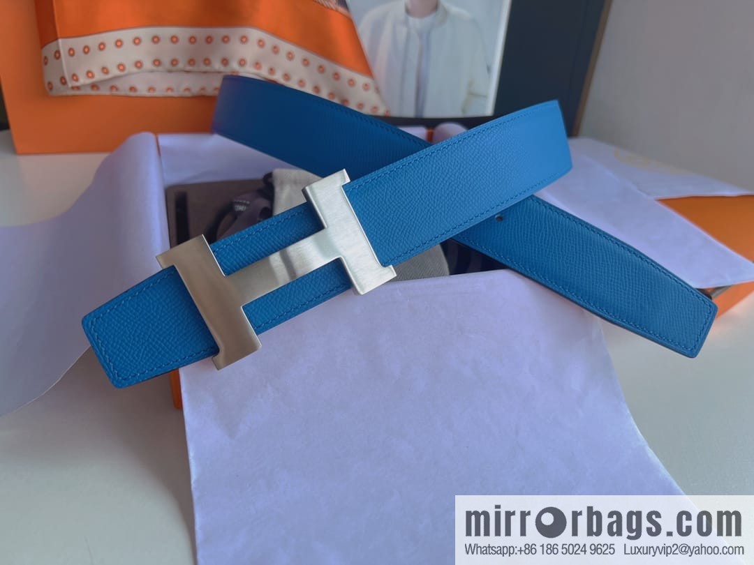 Hermes, Stainless Steel Quad Solder Joint Metal Buckle 38mm Double Sided Leather Belt