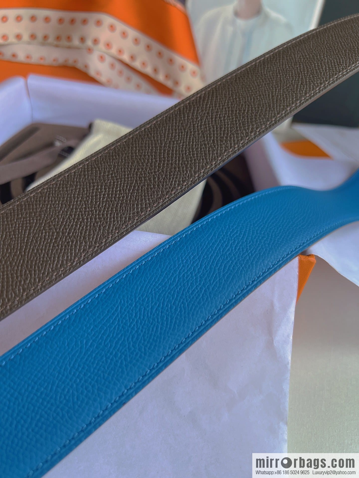 Hermes, Stainless Steel Quad Solder Joint Metal Buckle 38mm Double Sided Leather Belt