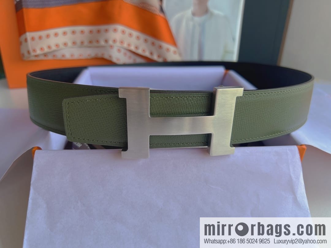 Hermes, Stainless Steel Quad Solder Joint Metal Buckle 38mm Double Sided Leather Belt