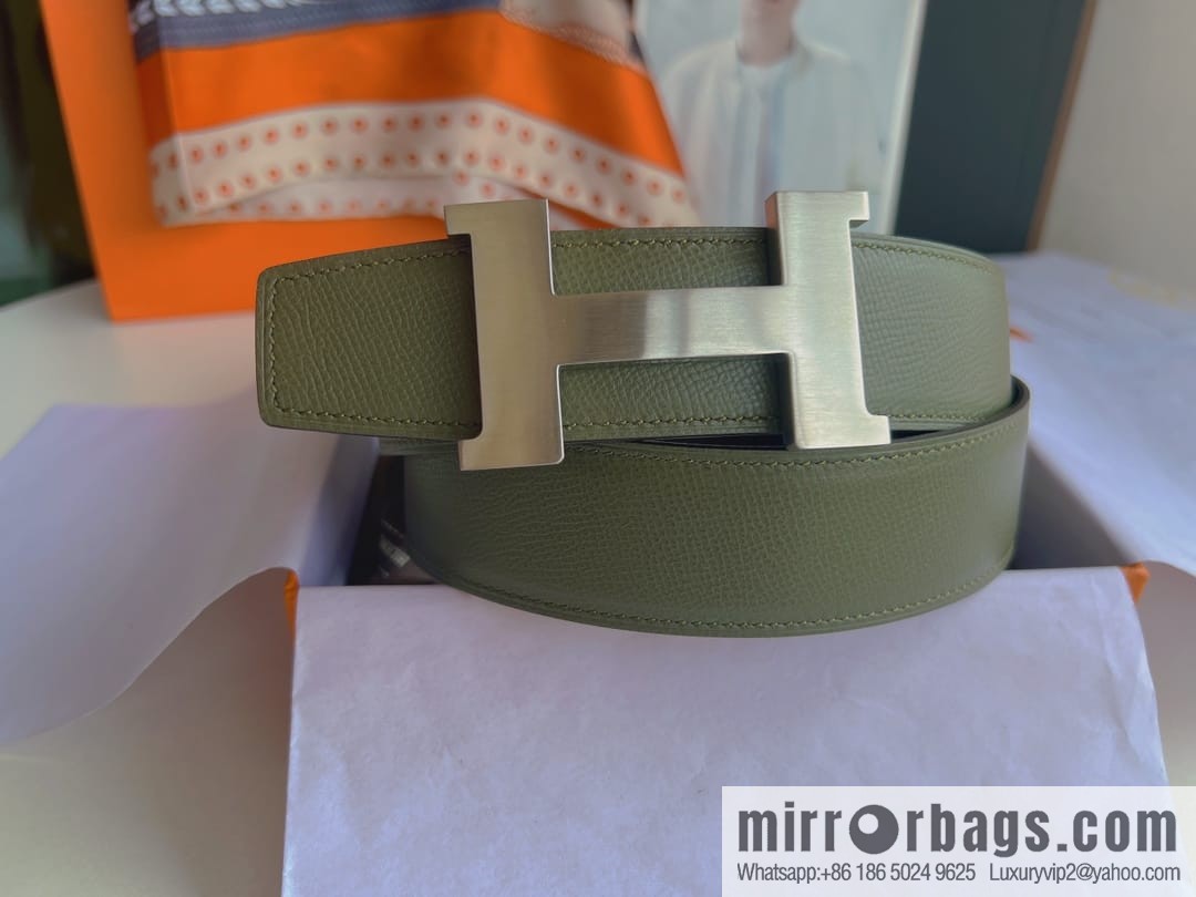 Hermes, Stainless Steel Quad Solder Joint Metal Buckle 38mm Double Sided Leather Belt
