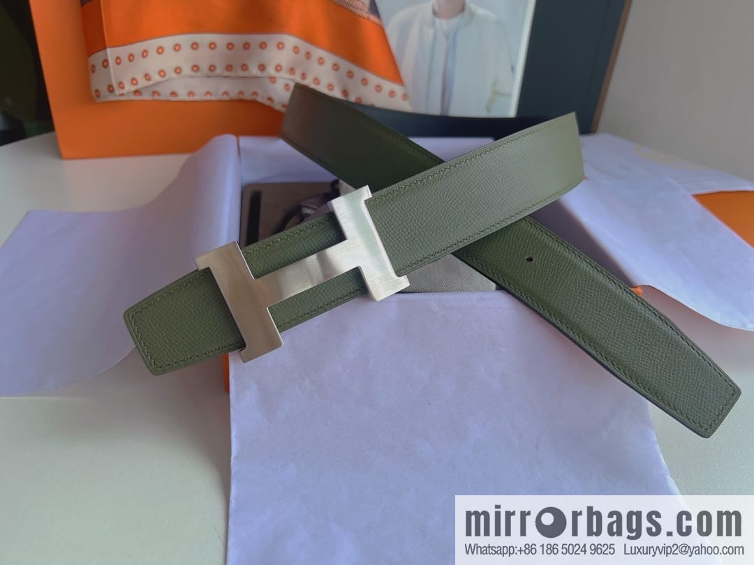 Hermes, Stainless Steel Quad Solder Joint Metal Buckle 38mm Double Sided Leather Belt