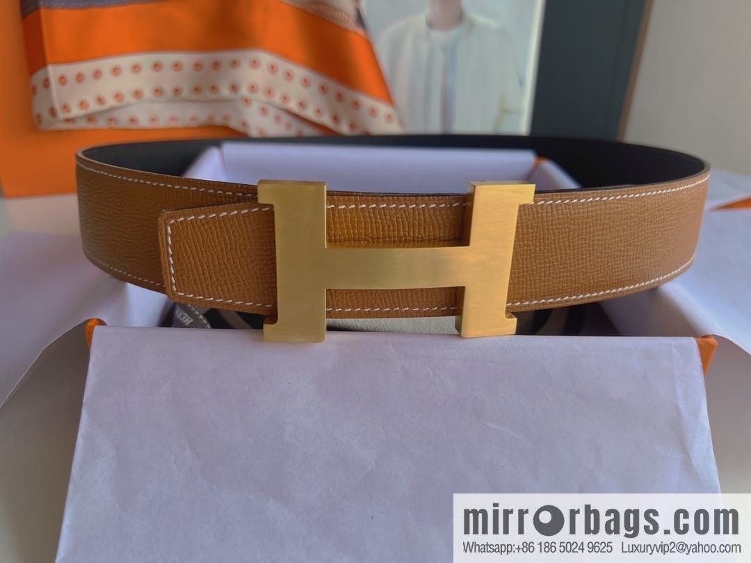 Hermes, Stainless Steel Quad Solder Joint Metal Buckle 38mm Double Sided Leather Belt