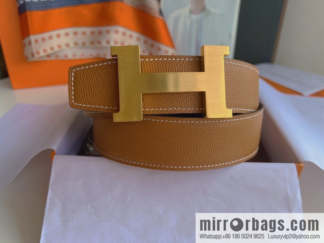Hermes, Stainless Steel Quad Solder Joint Metal Buckle 38mm Double Sided Leather Belt