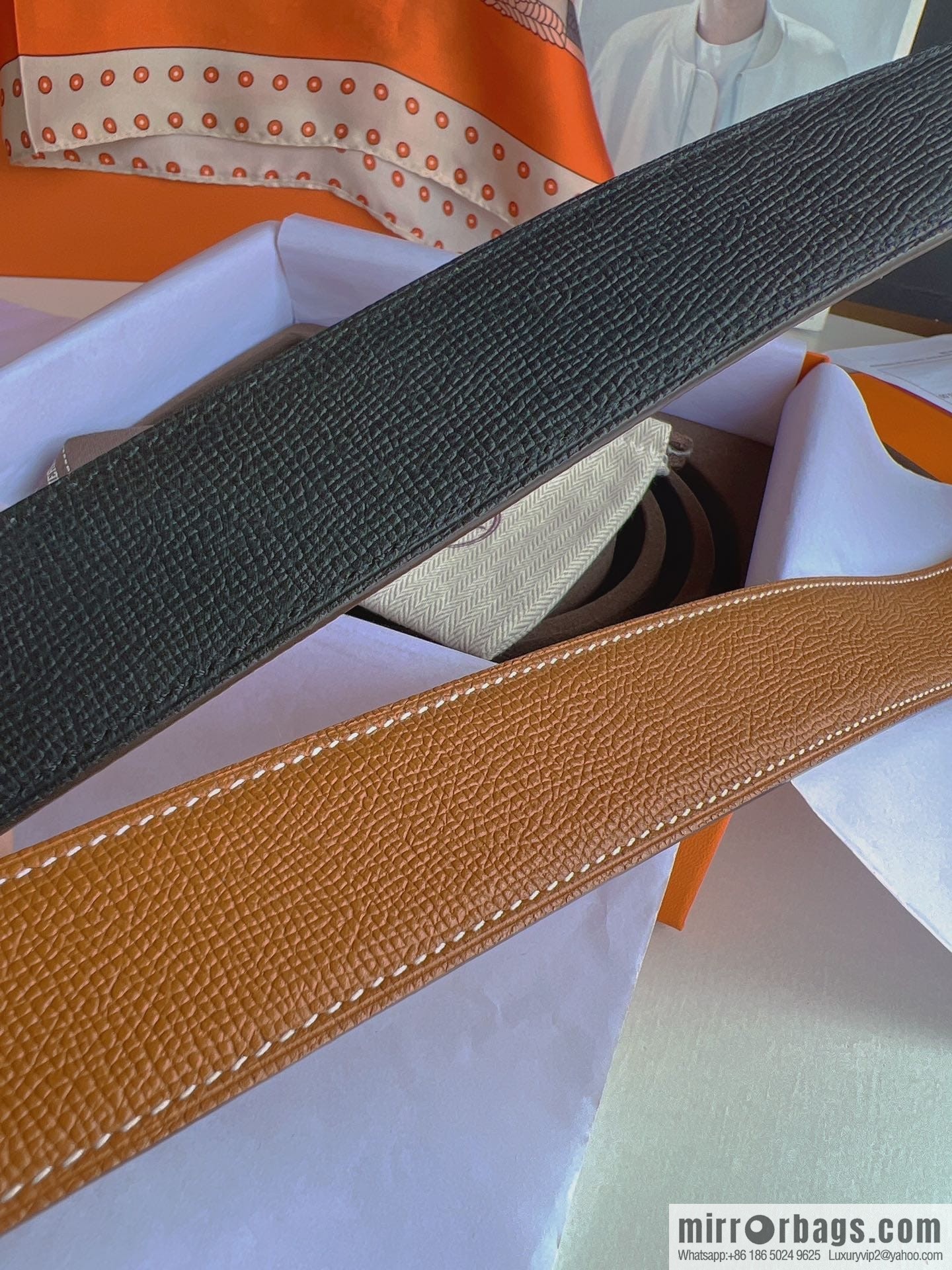 Hermes, Stainless Steel Quad Solder Joint Metal Buckle 38mm Double Sided Leather Belt