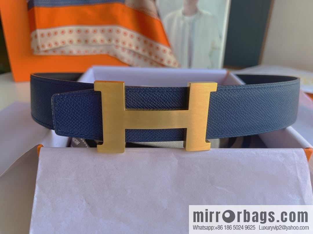 Hermes, Stainless Steel Quad Solder Joint Metal Buckle 38mm Double Sided Leather Belt