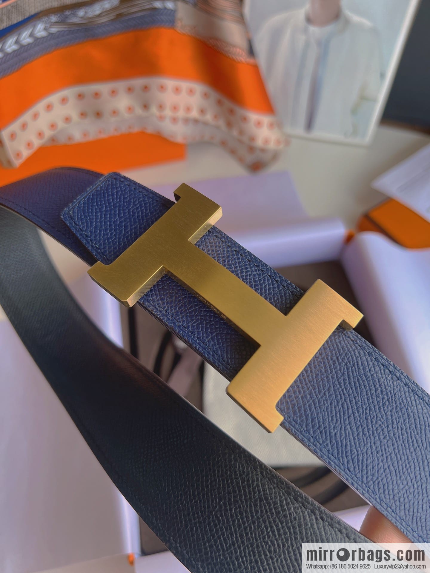 Hermes, Stainless Steel Quad Solder Joint Metal Buckle 38mm Double Sided Leather Belt