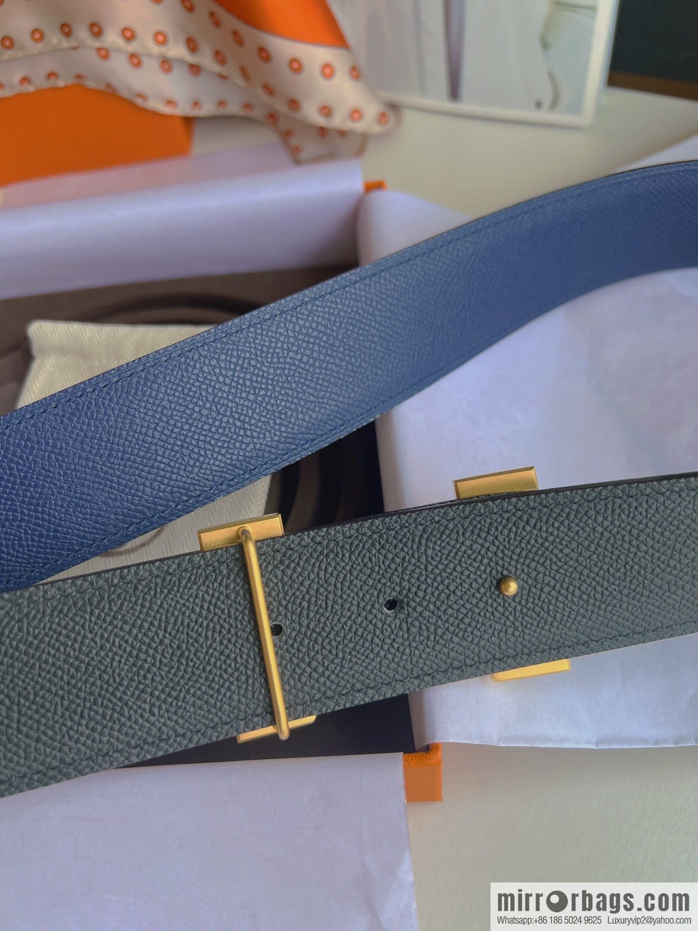 Hermes, Stainless Steel Quad Solder Joint Metal Buckle 38mm Double Sided Leather Belt