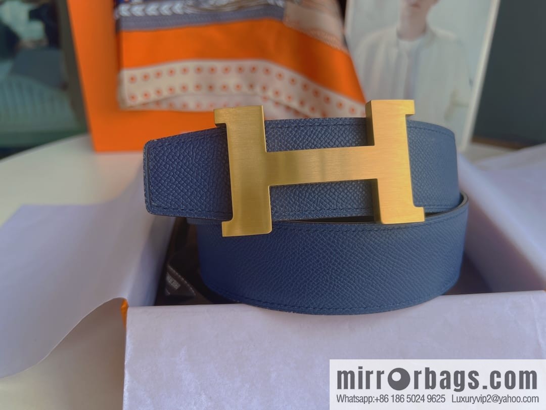Hermes, Stainless Steel Quad Solder Joint Metal Buckle 38mm Double Sided Leather Belt