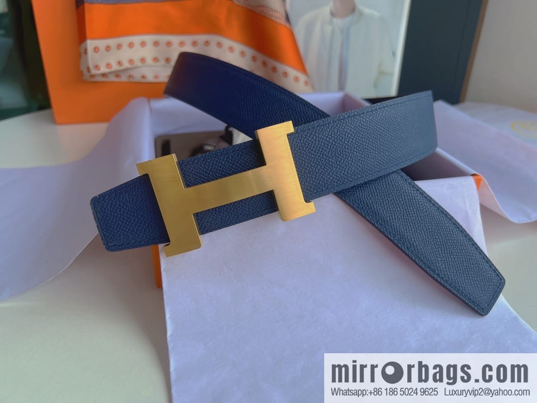 Hermes, Stainless Steel Quad Solder Joint Metal Buckle 38mm Double Sided Leather Belt