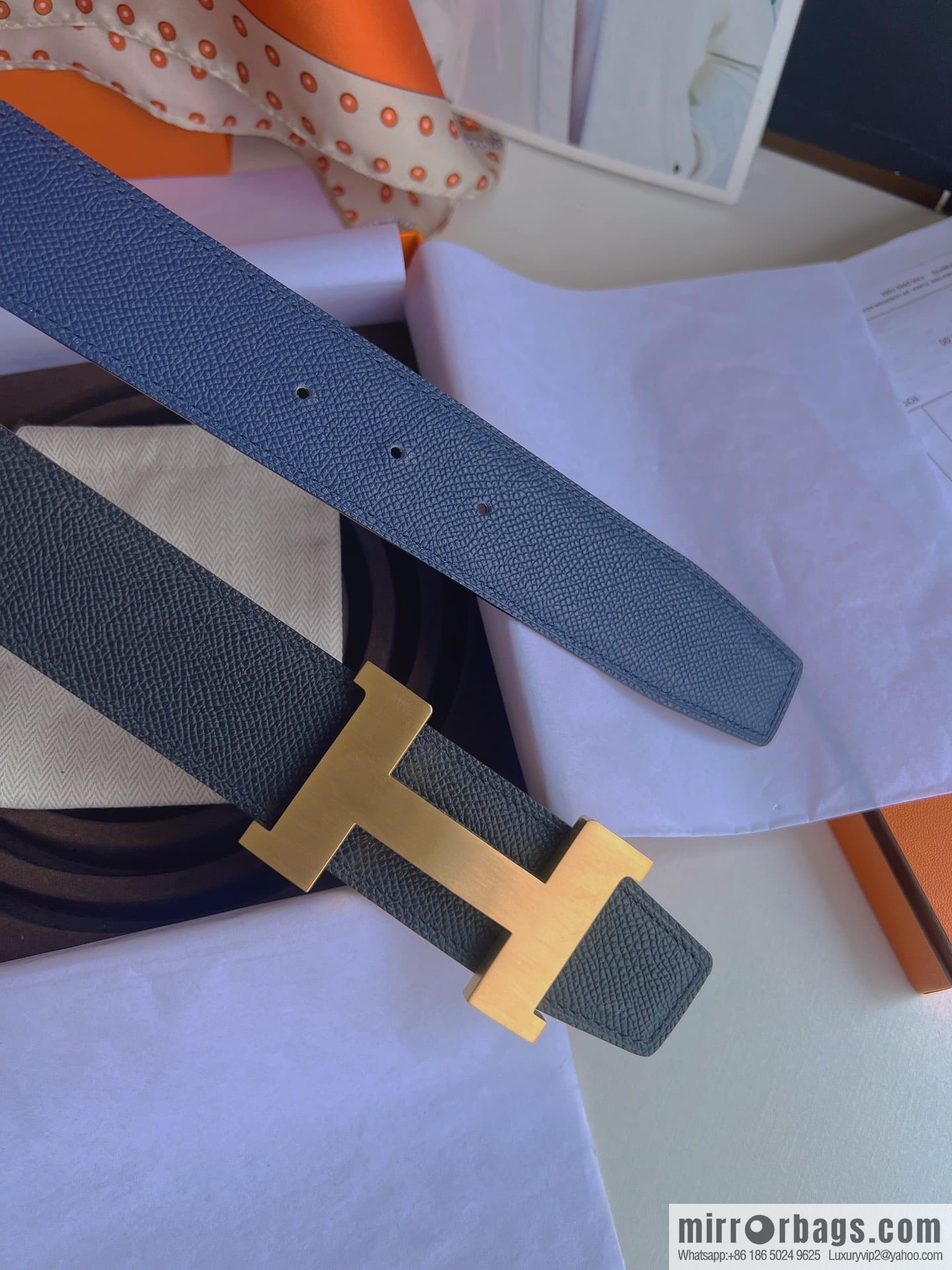 Hermes, Stainless Steel Quad Solder Joint Metal Buckle 38mm Double Sided Leather Belt