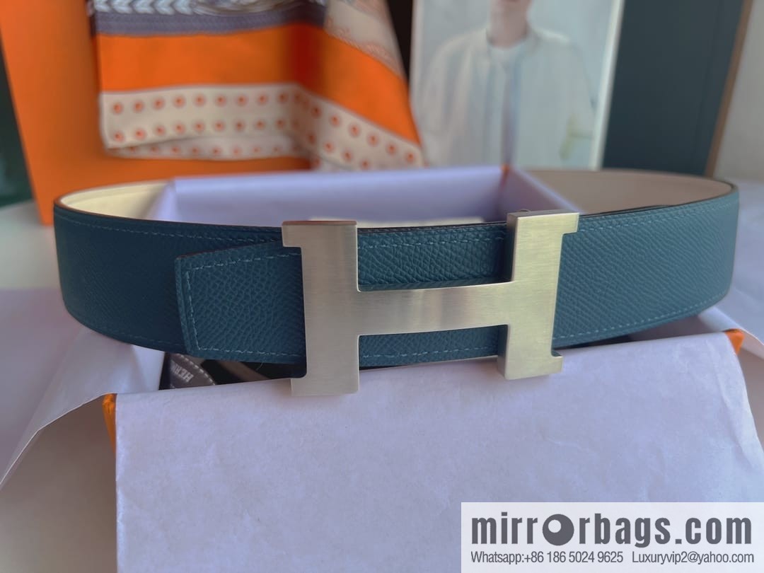 Hermes, Stainless Steel Quad Solder Joint Metal Buckle 38mm Double Sided Leather Belt