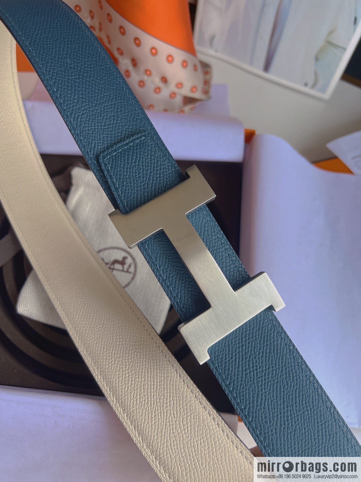 Hermes, Stainless Steel Quad Solder Joint Metal Buckle 38mm Double Sided Leather Belt
