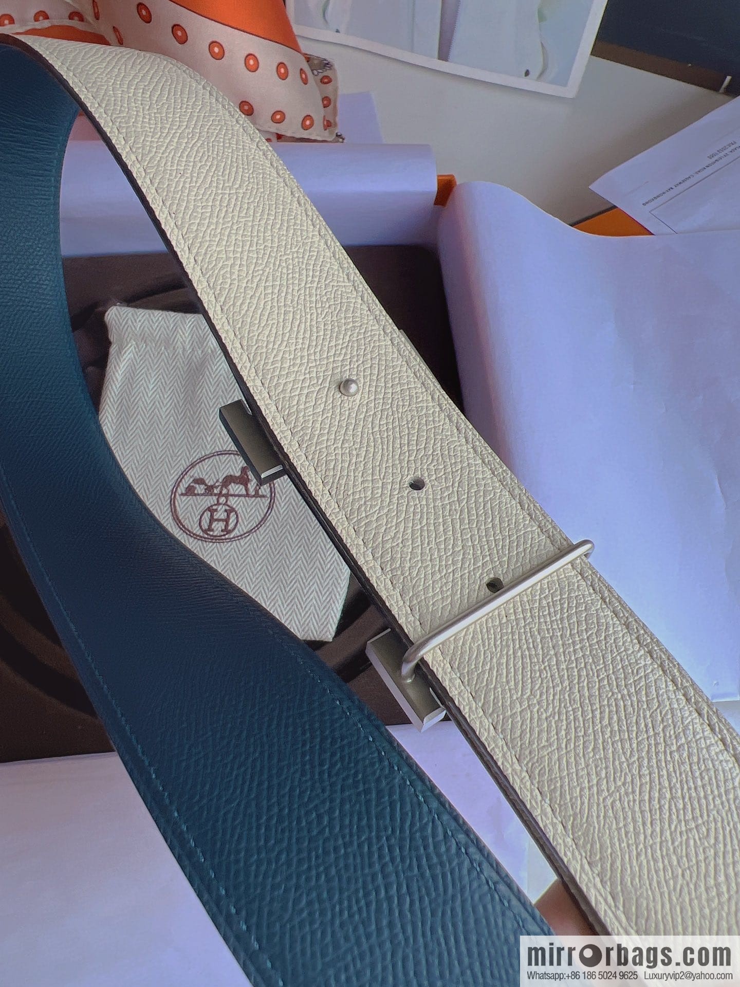 Hermes, Stainless Steel Quad Solder Joint Metal Buckle 38mm Double Sided Leather Belt