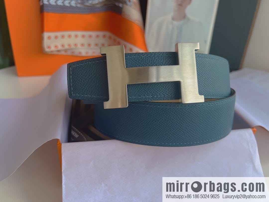 Hermes, Stainless Steel Quad Solder Joint Metal Buckle 38mm Double Sided Leather Belt