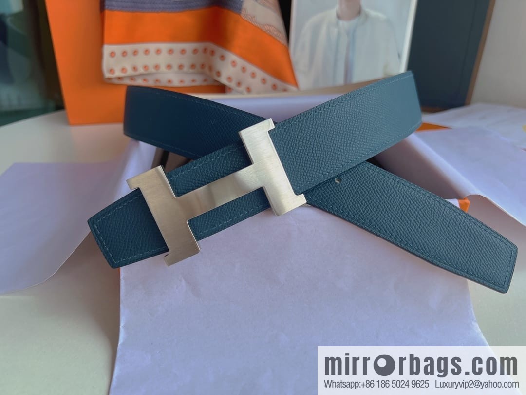 Hermes, Stainless Steel Quad Solder Joint Metal Buckle 38mm Double Sided Leather Belt