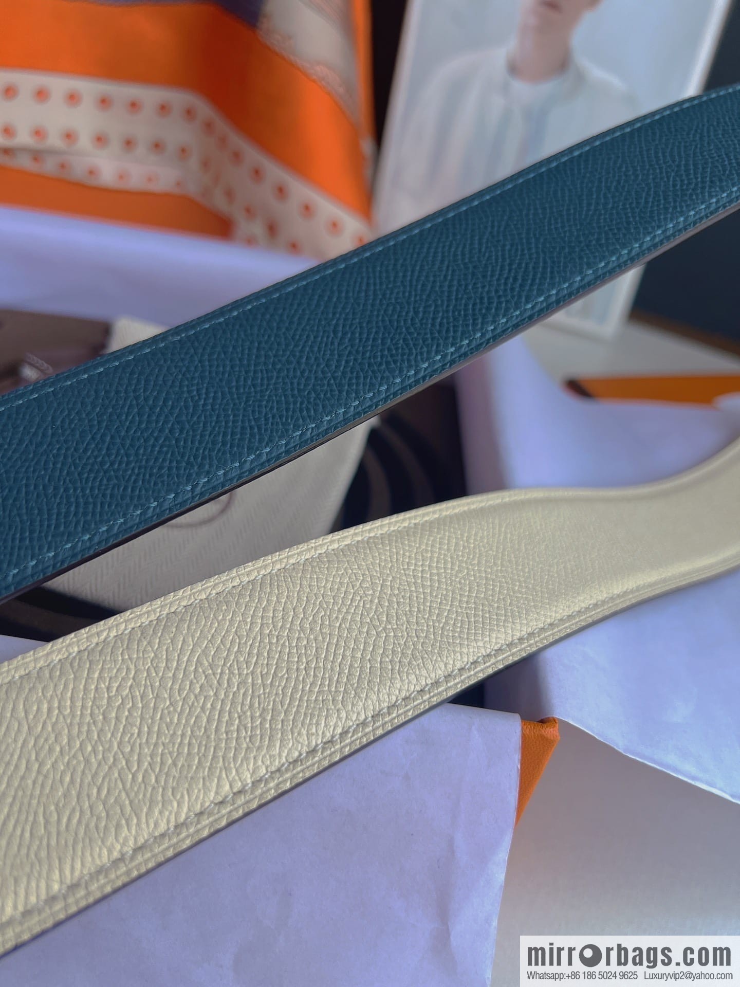 Hermes, Stainless Steel Quad Solder Joint Metal Buckle 38mm Double Sided Leather Belt