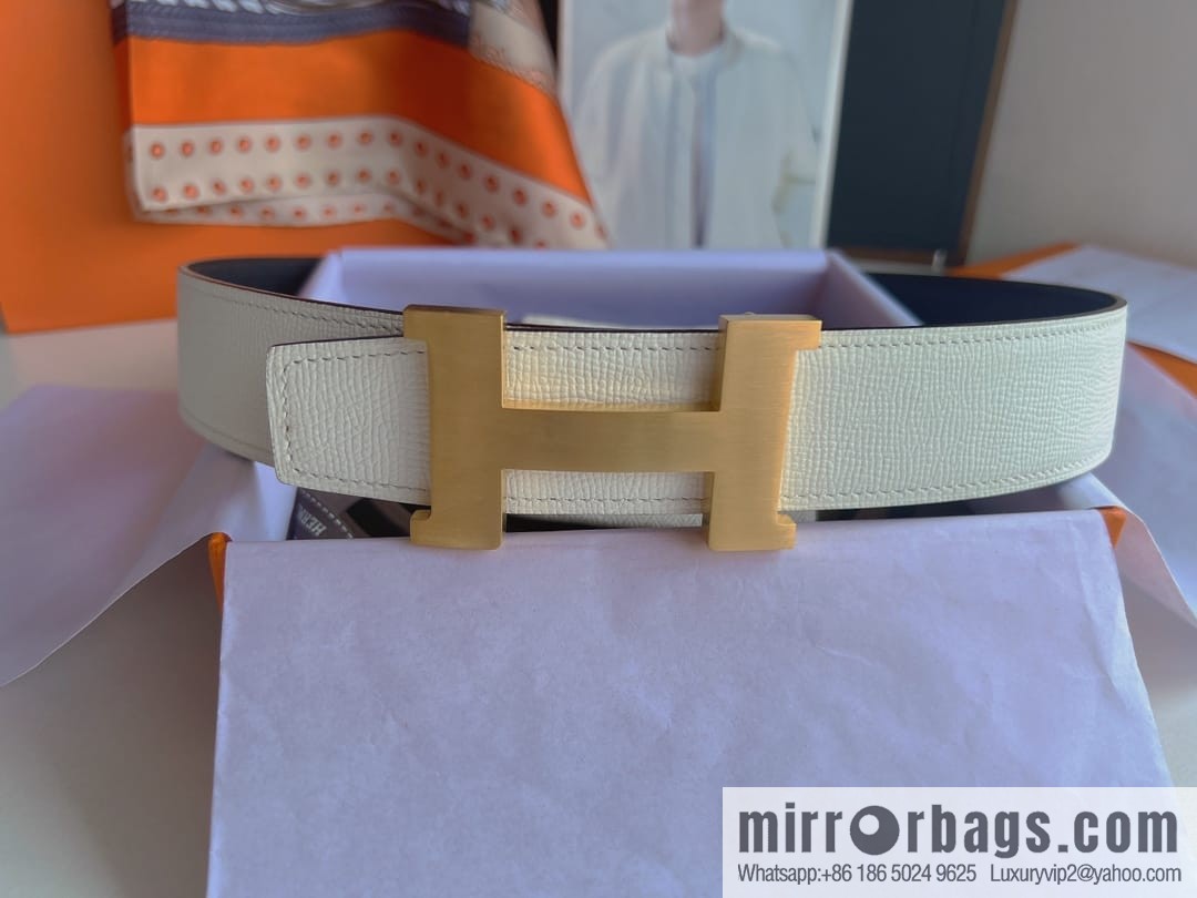 Hermes, Stainless Steel Quad Solder Joint Metal Buckle 38mm Double Sided Leather Belt