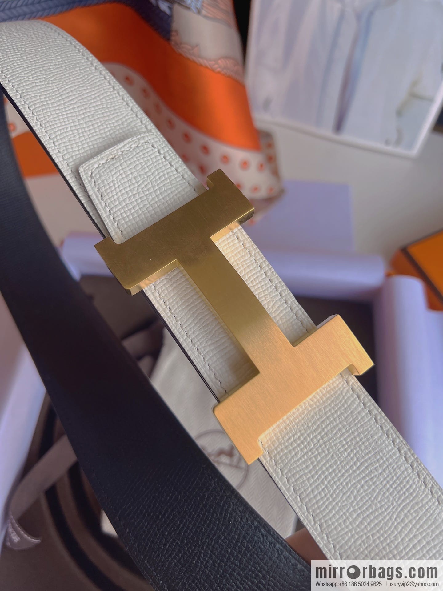 Hermes, Stainless Steel Quad Solder Joint Metal Buckle 38mm Double Sided Leather Belt