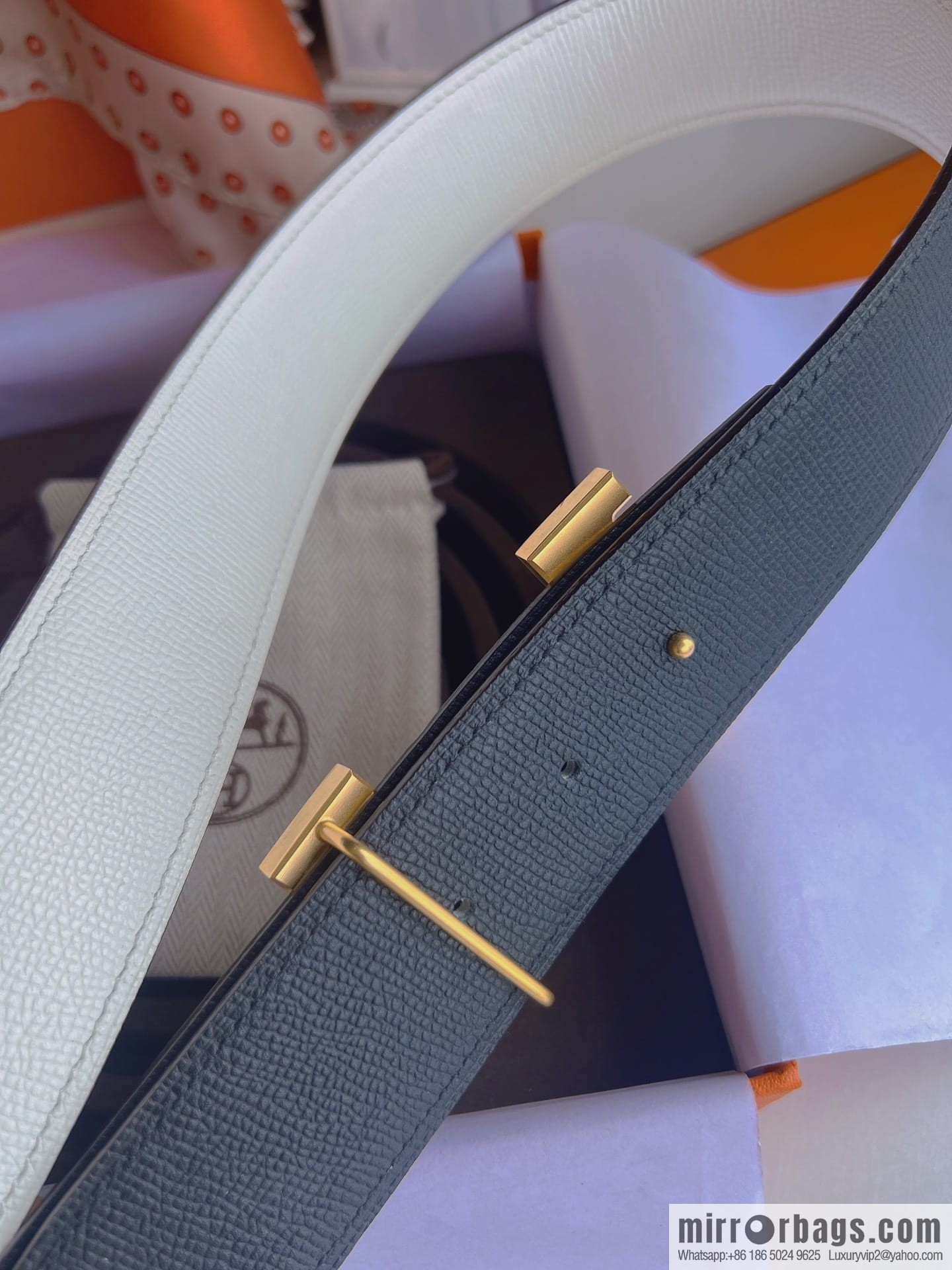 Hermes, Stainless Steel Quad Solder Joint Metal Buckle 38mm Double Sided Leather Belt