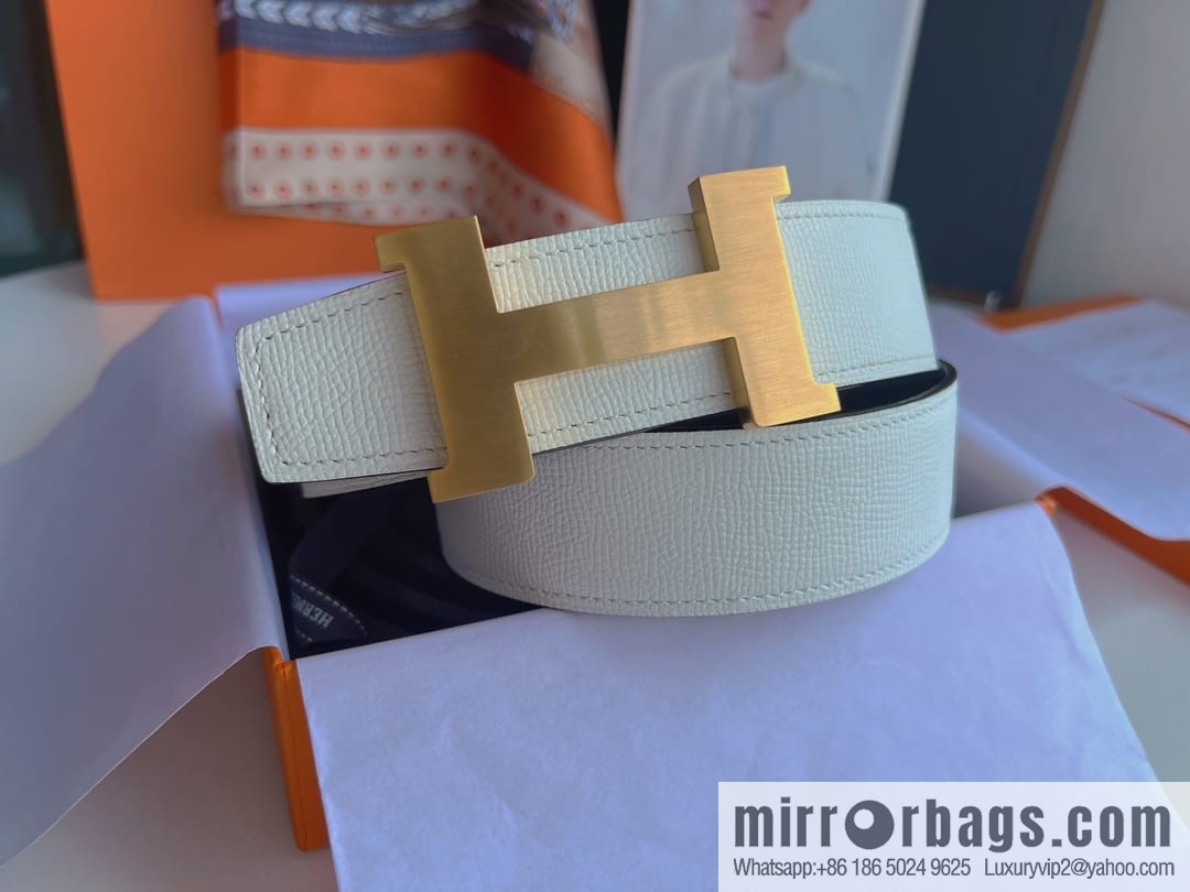 Hermes, Stainless Steel Quad Solder Joint Metal Buckle 38mm Double Sided Leather Belt