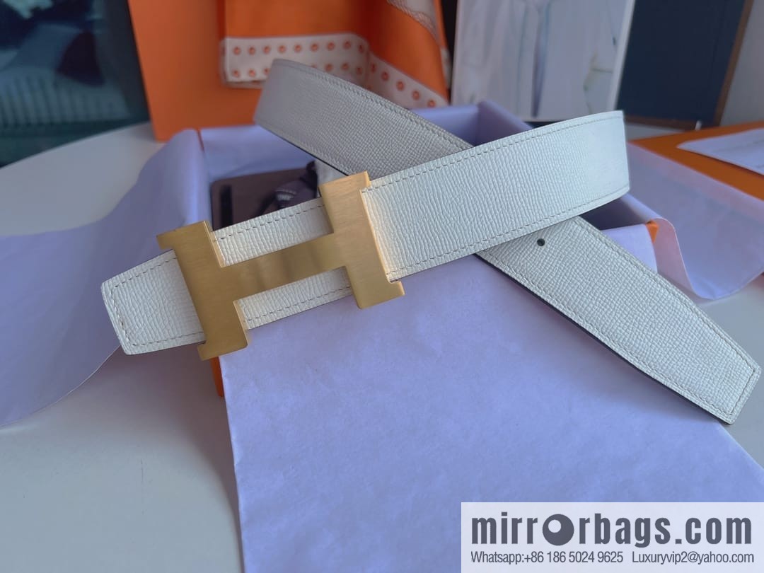 Hermes, Stainless Steel Quad Solder Joint Metal Buckle 38mm Double Sided Leather Belt