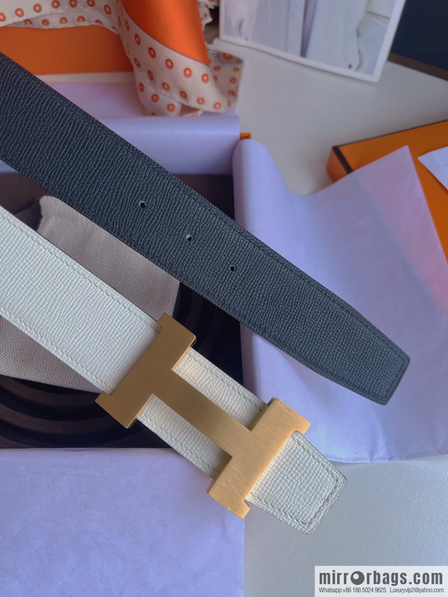Hermes, Stainless Steel Quad Solder Joint Metal Buckle 38mm Double Sided Leather Belt