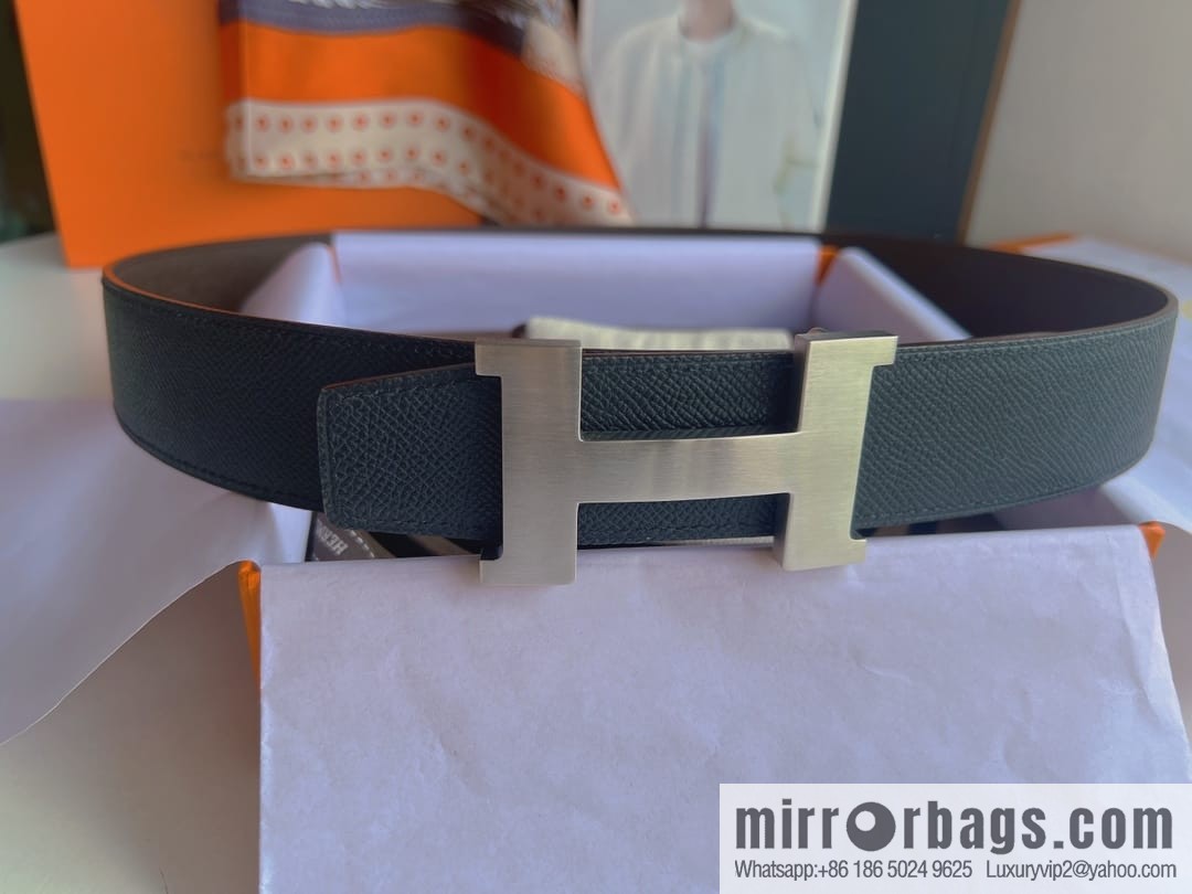 Hermes, Stainless Steel Quad Solder Joint Metal Buckle 38mm Double Sided Leather Belt