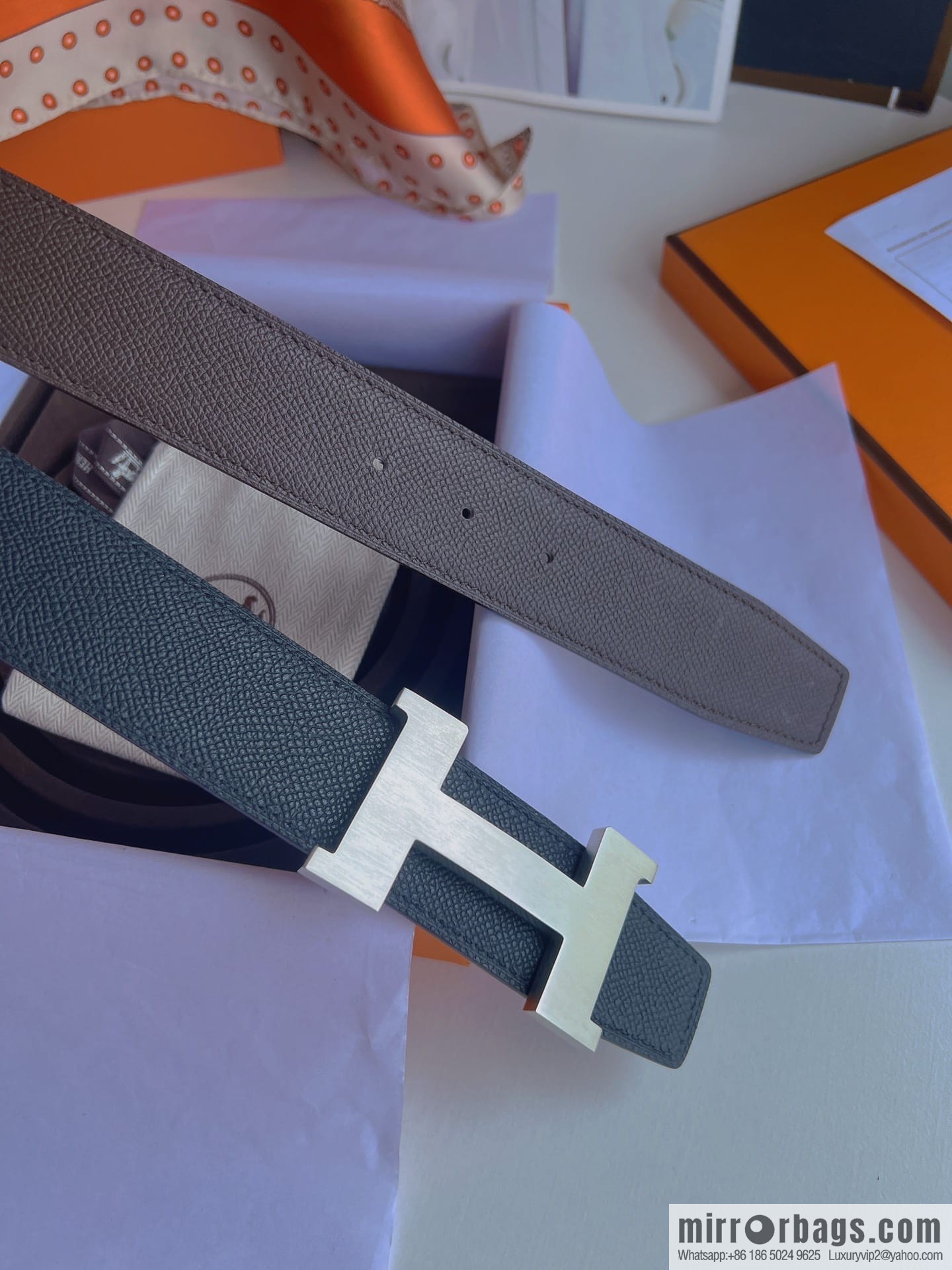 Hermes, Stainless Steel Quad Solder Joint Metal Buckle 38mm Double Sided Leather Belt