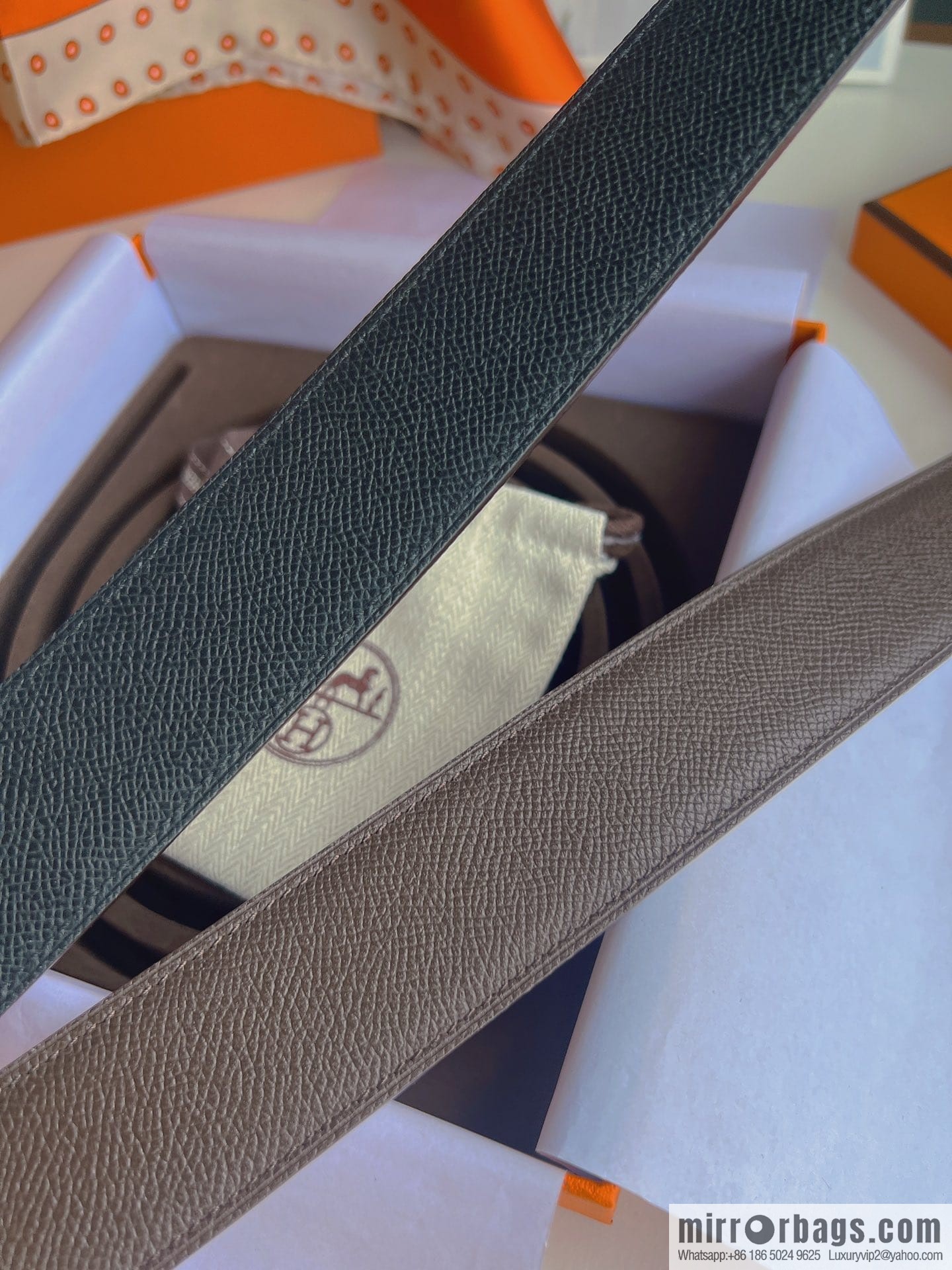 Hermes, Stainless Steel Quad Solder Joint Metal Buckle 38mm Double Sided Leather Belt