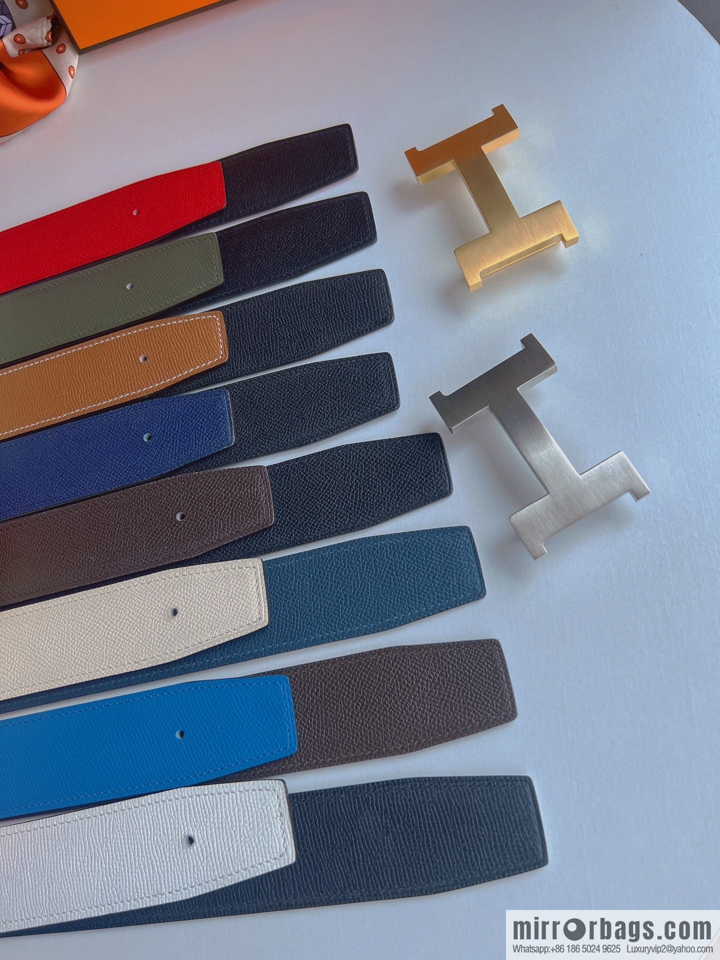 Hermes, Stainless Steel Quad Solder Joint Metal Buckle 38mm Double Sided Leather Belt