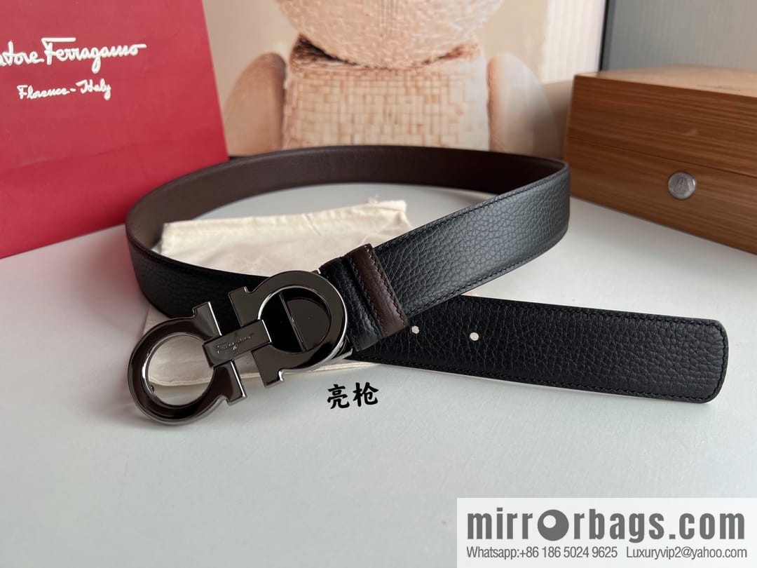 Ferragamo, Exquisite 8-Figure Metal Glossy Clip Buckle Men's 3.5cm Belt