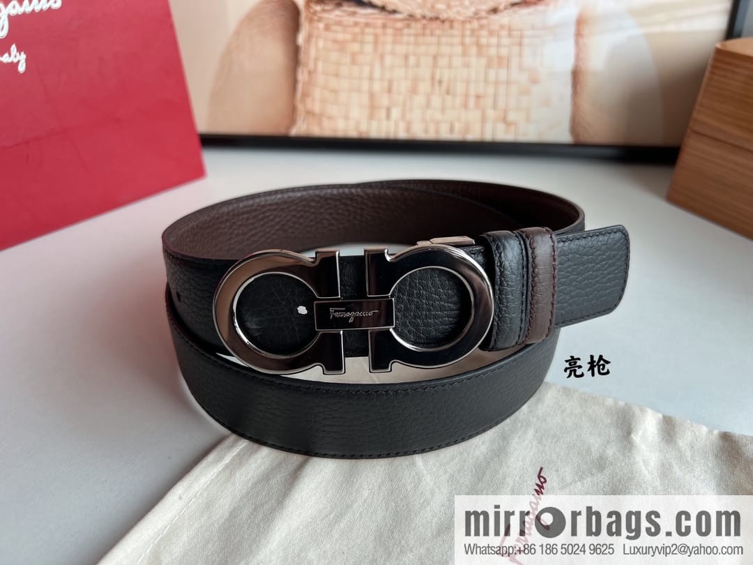Ferragamo, Exquisite 8-Figure Metal Glossy Clip Buckle Men's 3.5cm Belt